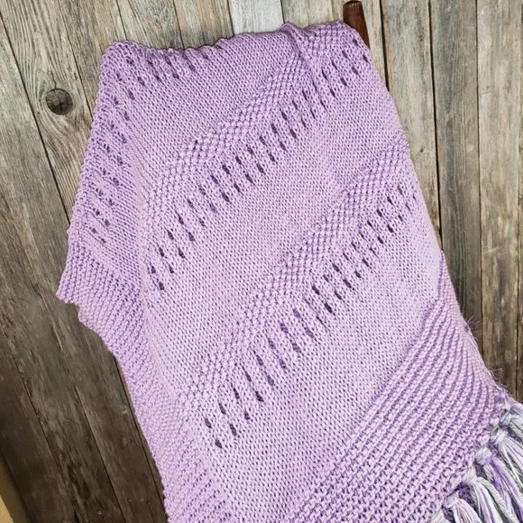 NEW Lavender Metallic Handmade Knitted Afghan Throw Hand Knit Gift Gifts Decor